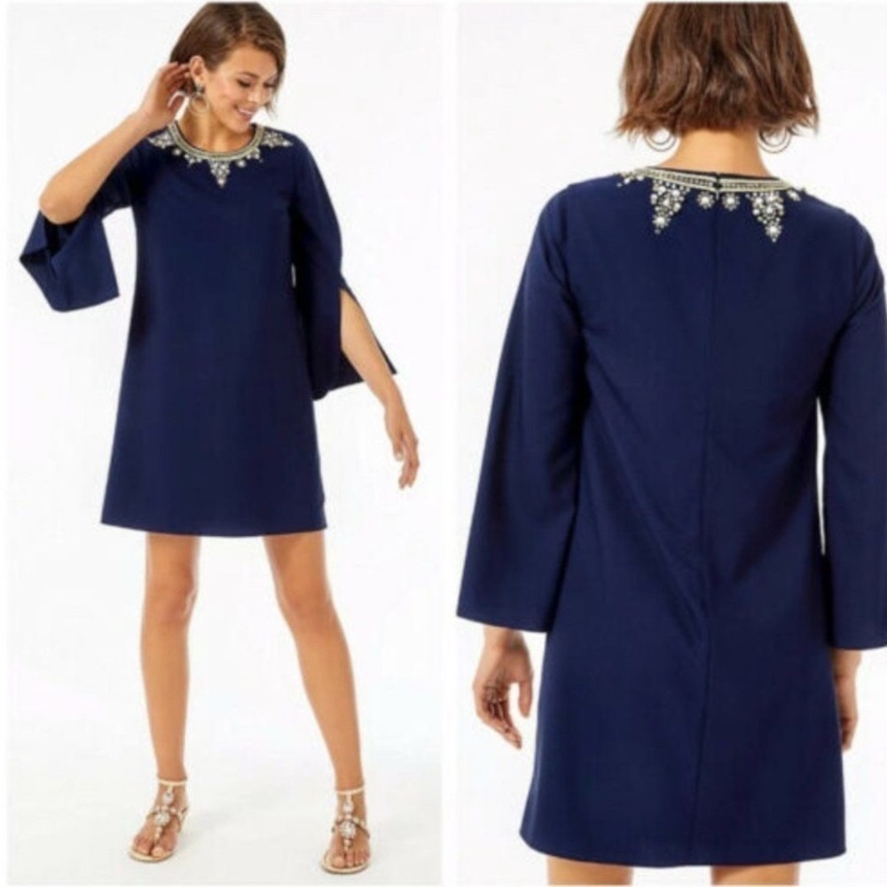 NWT Lilly Pulitzer Anastasia Beaded Stretch Shift Dress in True Navy, Size 2